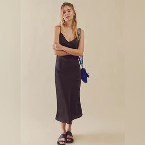 Free People simply biased midi slip dress black